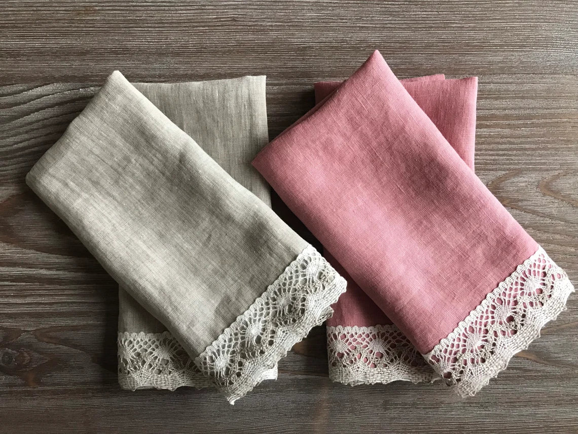 Linen napkin with lace. Assorted colors