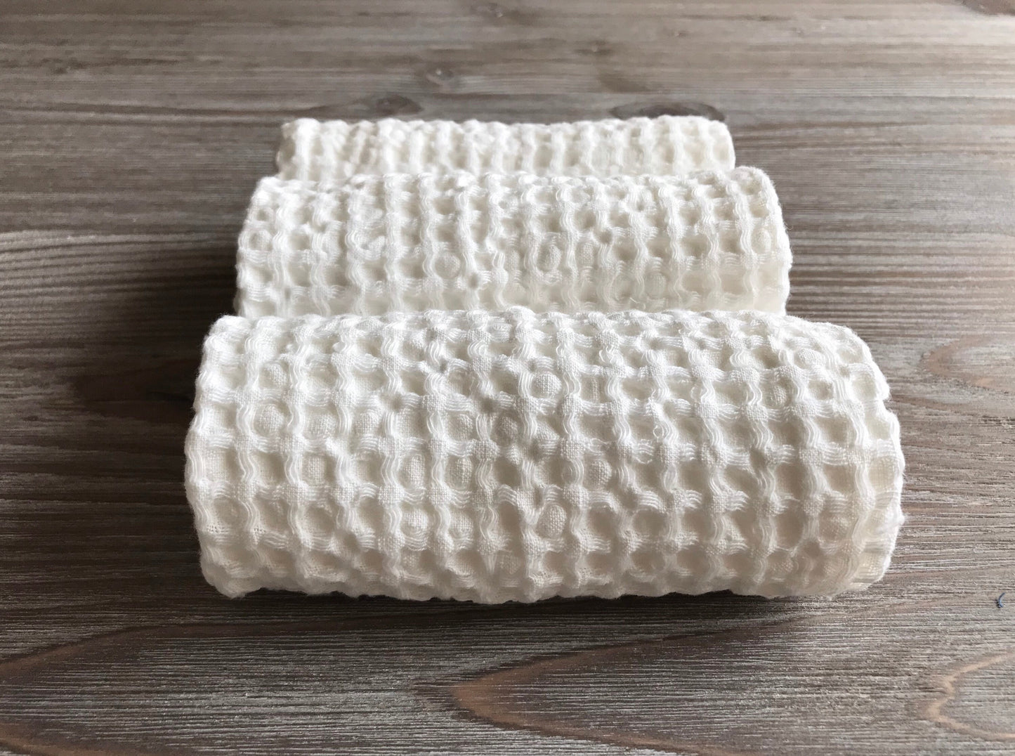 Fingertip waffle linen towels. Linen cotton blend. White.