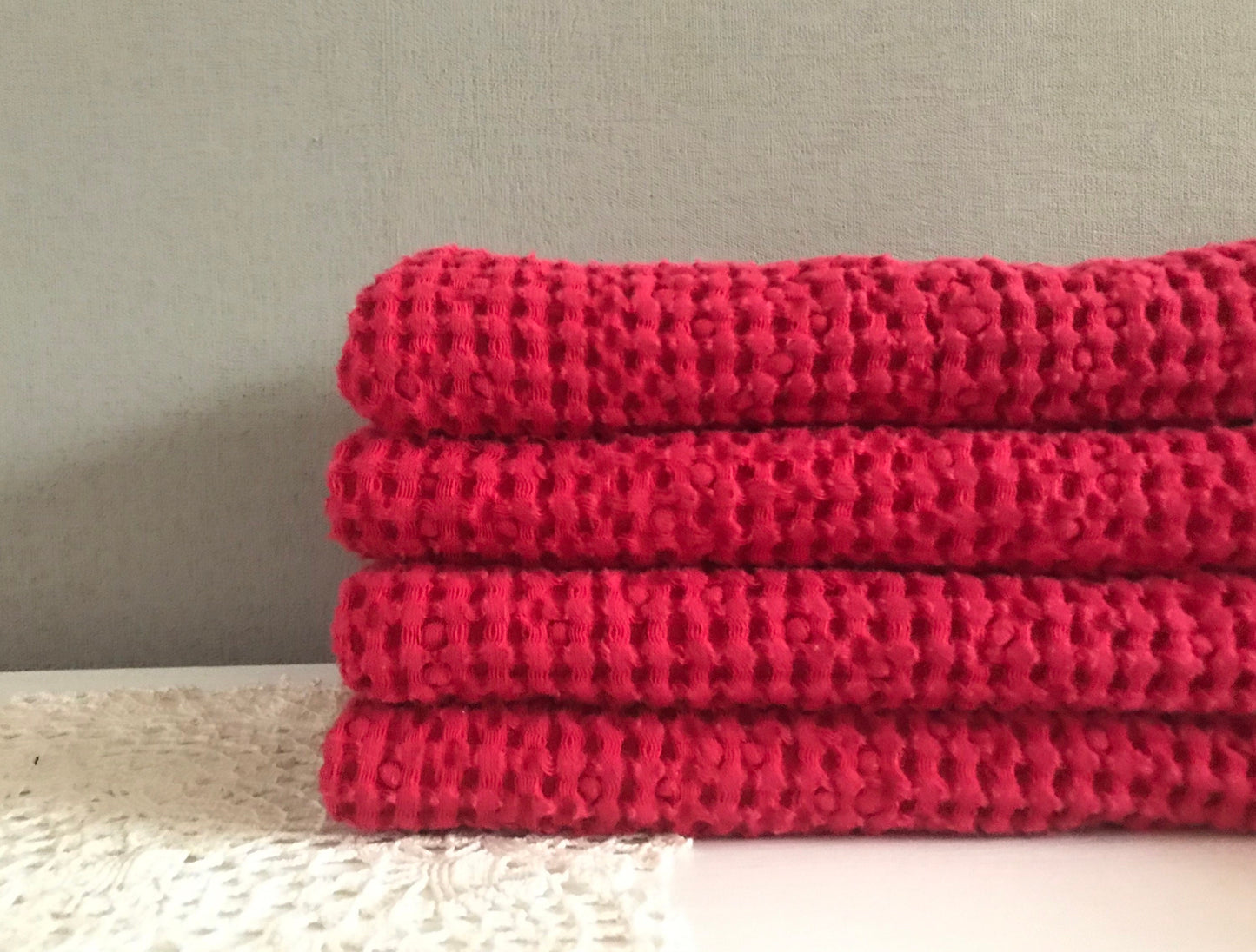 Linen waffle bath or hand towel in different sizes. Red