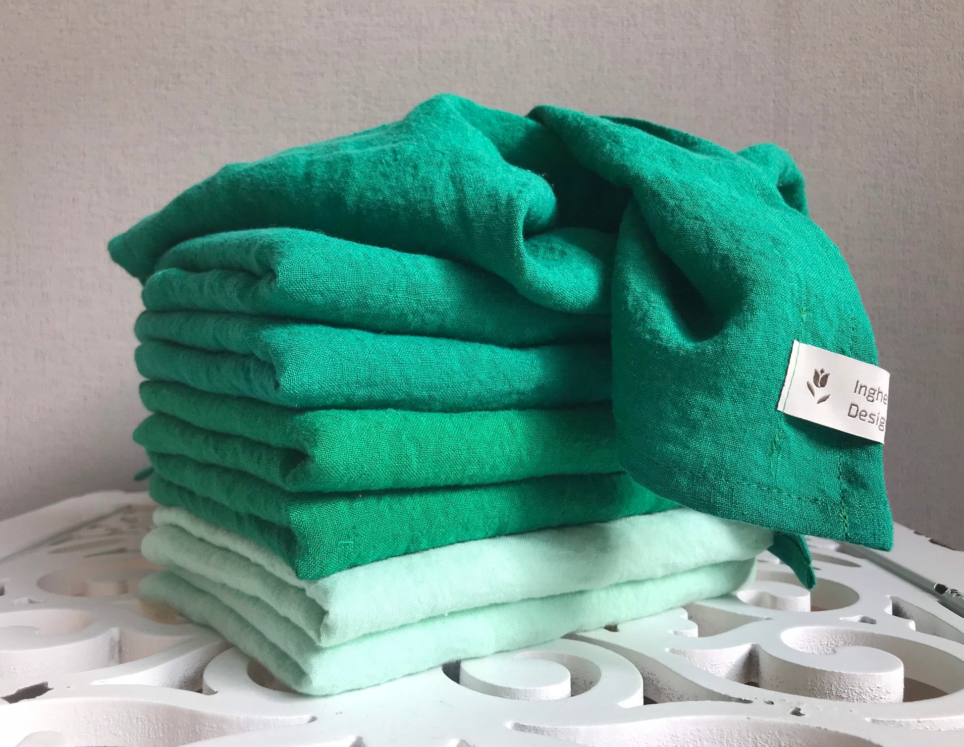 100% linen tea towels. Kitchen towels. Emerald green mint – Inghetta Design