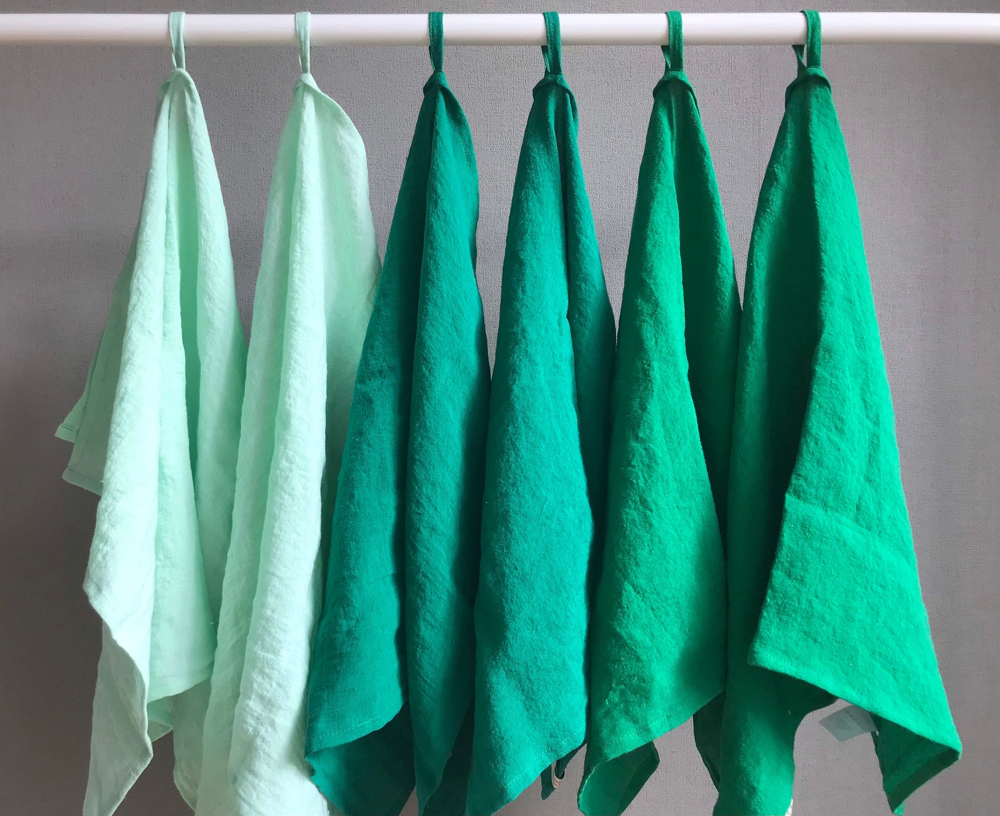 100% linen tea towels. Kitchen towels. Emerald green mint