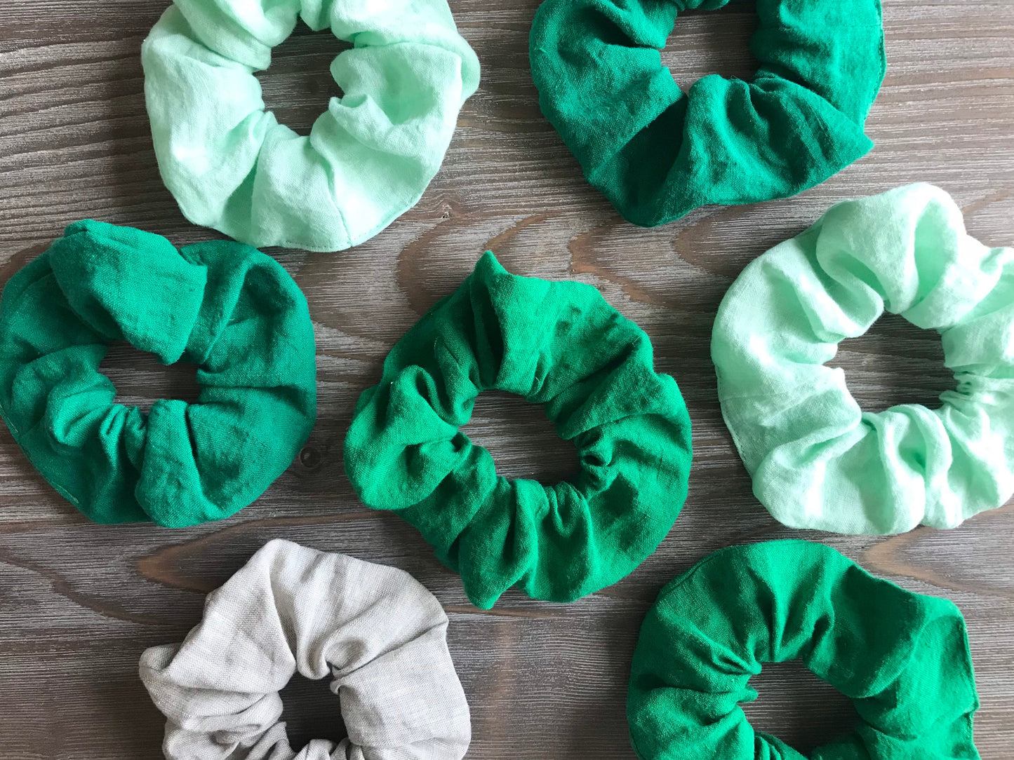 Linen hair scrunchie, hair tie. Mint, Emerald Green