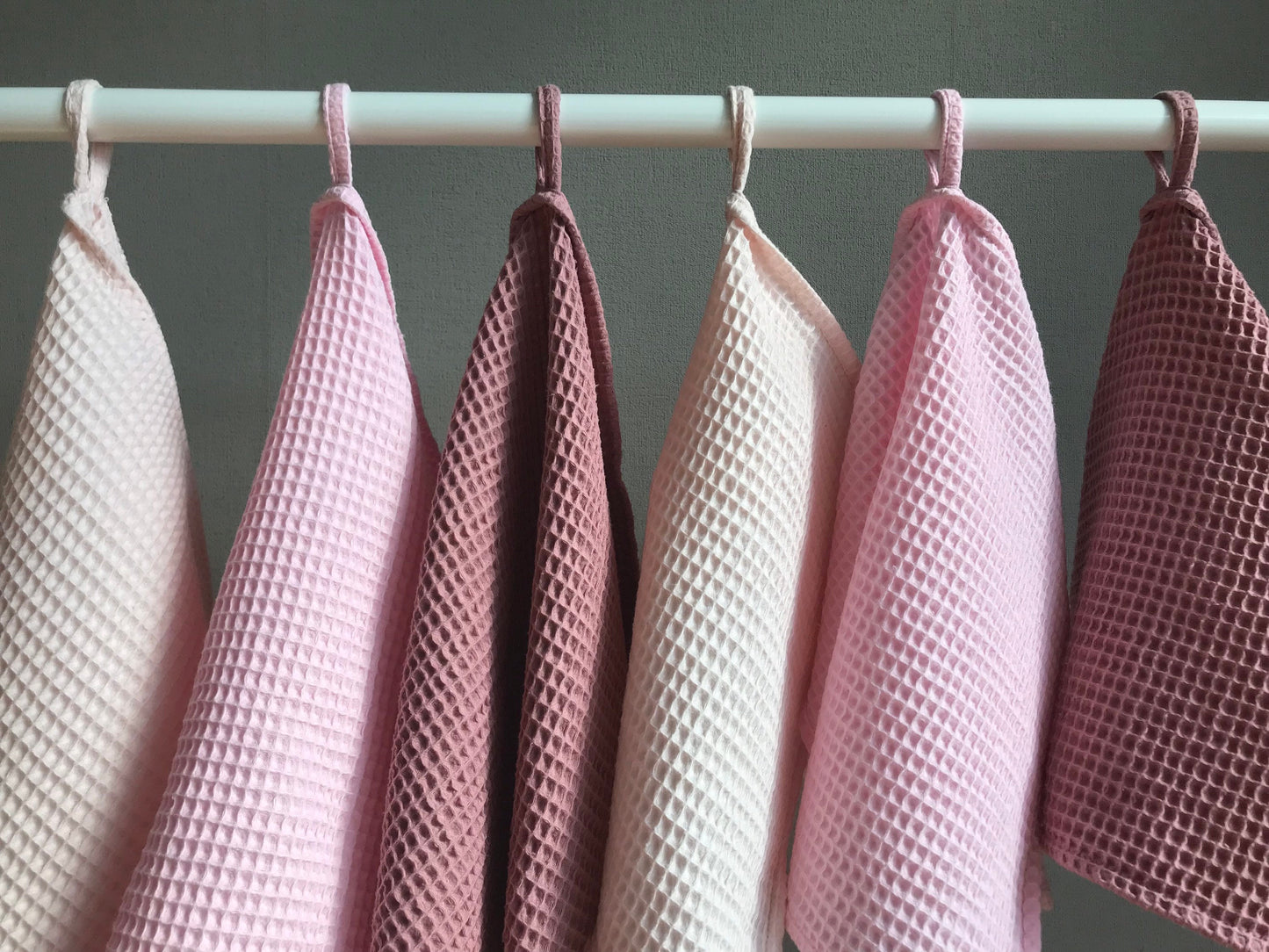 Cotton waffle kitchen towels. Hand towel. Pink
