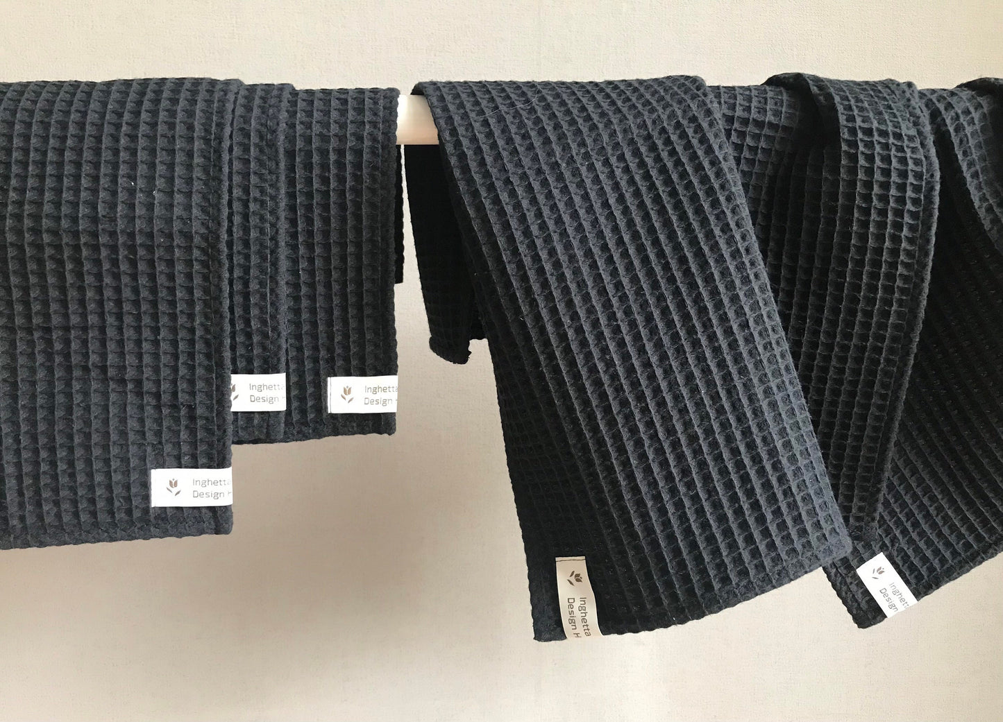 Cotton fingertips towel. Waffle weave small towels. Charcoal black.